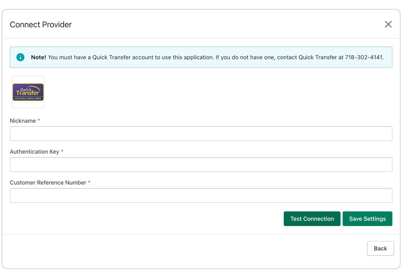 Real Time Shipping Quotes for Shopify Quick Transfer API Connection Settings