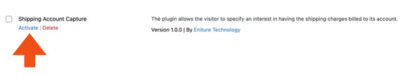 Shipping Account Capture Plugin for WooCommerce - Activate Plugin