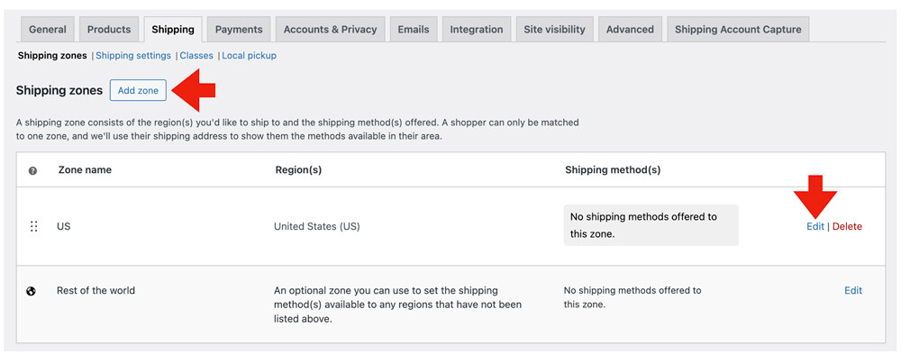 Shipping Account Capture for WooCommerce - Add Shipping Zone