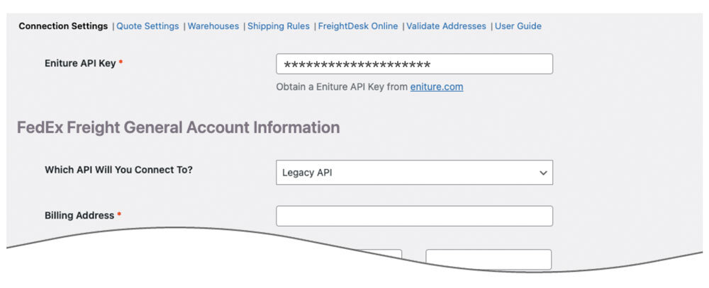 FedEx Freight plugin for WooCommerce - Legacy Connection Settings