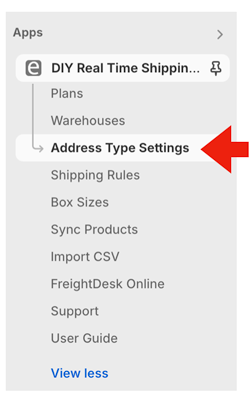 Real Time Shipping Quotes Address Type Settings Link