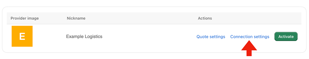 Real Time Shipping Quotes for Shopify Connection Settings Link