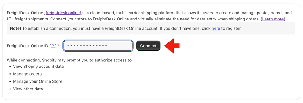 Real Time Shipping Quotes for Shopify FreightDesk Online Connection Settings