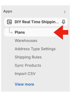 Real Time Shipping Quotes for Shopify - Plans Menu
