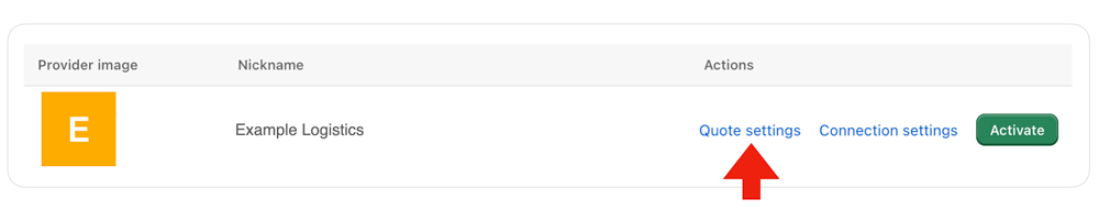 Real Time Shipping Quotes for Shopify Quote Settings Link