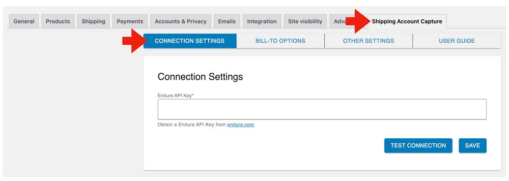 Shipping Account Capture Plugin for WooCommerce - Connection Settings
