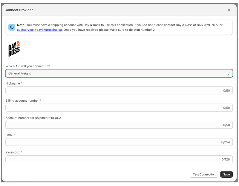 Real Time Shipping Quotes for Shopify Connect Day & Ross