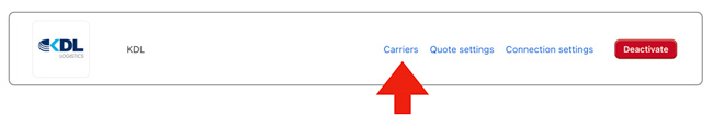 Carriers Link in KDL Logistics - Real-time Shipping Quotes app for Shopify.