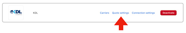 Quote Settings Link for KDL Logistics - Real-time Shipping Quotes app for Shopify
