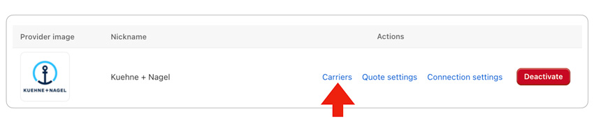 Real Time Shipping Quotes for Shopify - Kuehne+Nagel Carrier Settings