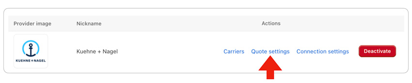 Real Time Shipping Quotes for Shopify - Kuehne+Nagel Quote Settings