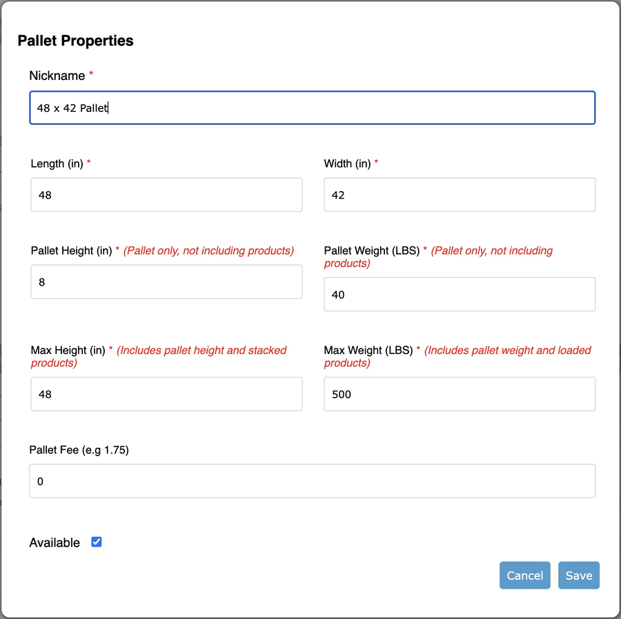 Pallet Properties