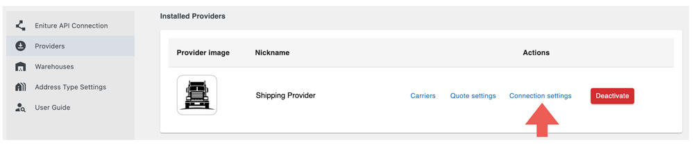 Real Time Shipping Quotes for WooCommerce - Connection Settings Link