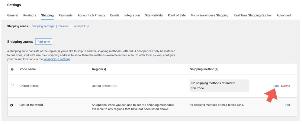 Real Time Shipping Quotes for WooCommerce - Edit Shipping Zone