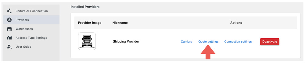 Real Time Shipping Quotes for WooCommerce - Quote Settings Link