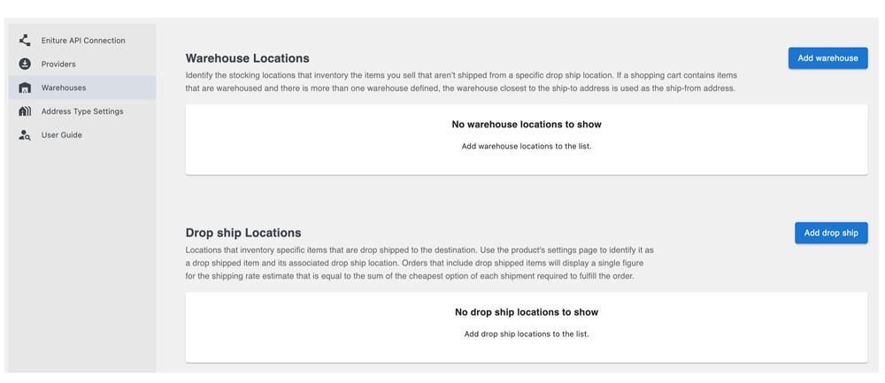 Real Time Shipping Quotes for WooCommerce - Warehouse Settings