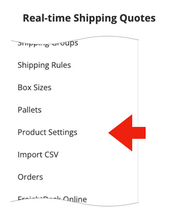 Real Time Shipping Quotes for BigCommerce App - Product Settings Navigation