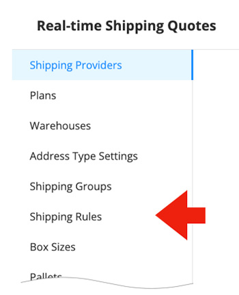 Real Time Shipping Quotes for BigCommerce App - Shipping Rules Navigation