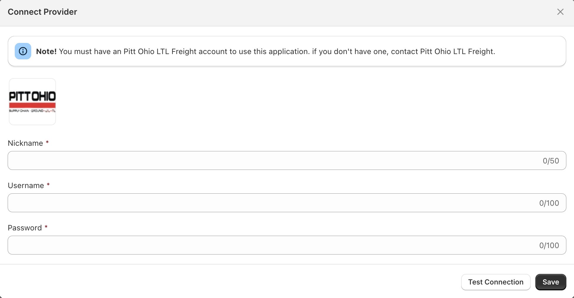Connection Settings - PITT OHIO