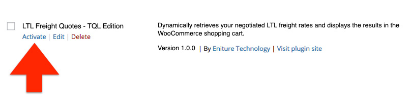 TQL LTL Freight Quotes Plugin for WooCommerce - Activate Plugin Option 2