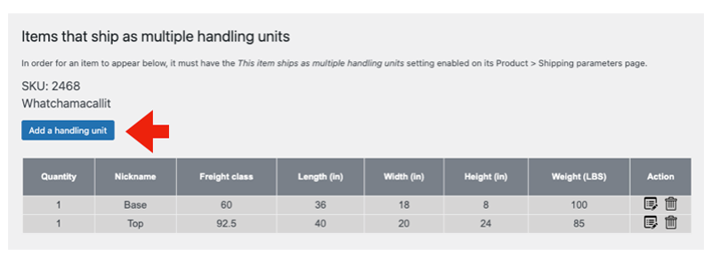 Add Another Handling Unit for a SKU That Ships as Multiple Handling Units.
