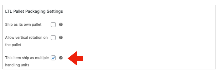 This Item Ships As Multiple Handling Unit setting on the Product Settings page.