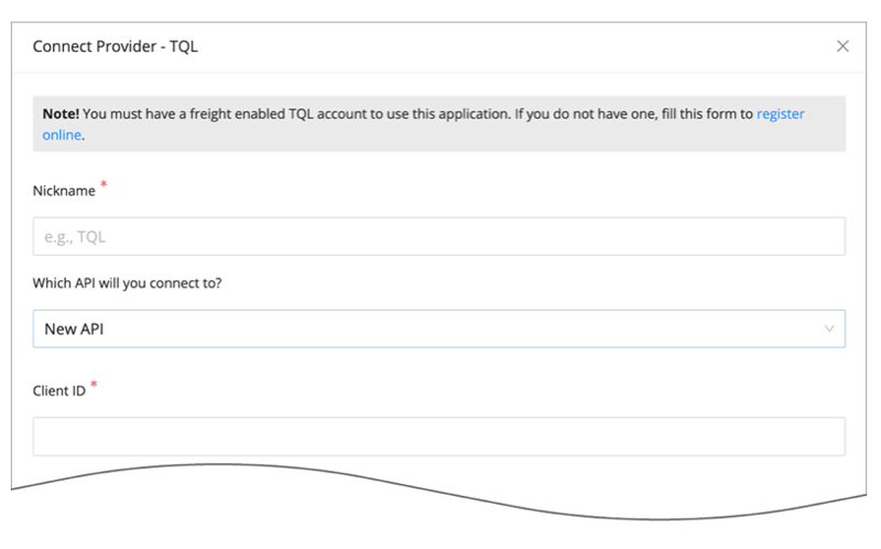 TQL Connection Settings Page in the BigCommerce Real Time Shipping Quotes App