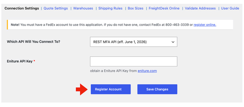 FedEx Small Package Quotes for WooCommerce - Register FedEx Account
