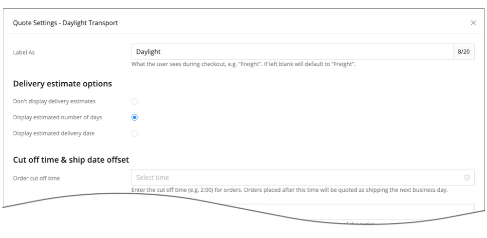 Real-time Shipping Quotes for BigCommerce Daylight Transport Quote Settings