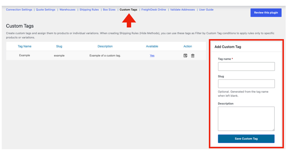 Custom Tags in the FedEx Small Package Quotes plugin for WooCommerce
