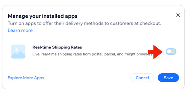 Enable the Real Time Shipping Quotes App for WIX.
