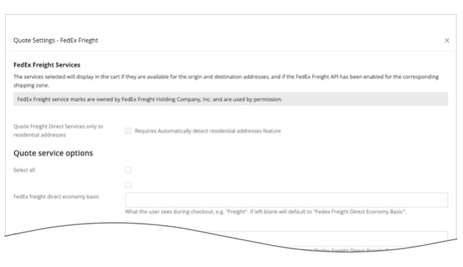 Real Time Shipping Quotes - FedEx Freight Direct Quote Settings