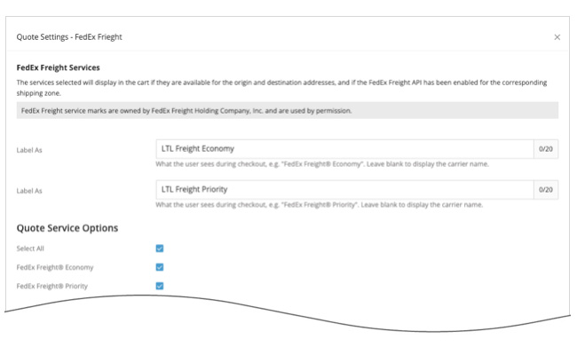 Real Time Shipping Quotes for BigCommerce - Standard LTL Freight Quote Settings