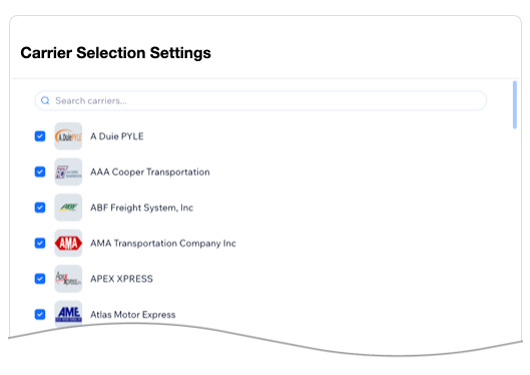 Real Time Shipping Quotes for Wix - Selected Carriers List