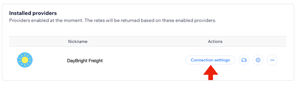 Real Time Shipping Quotes for Wix - Access Connection Settings
