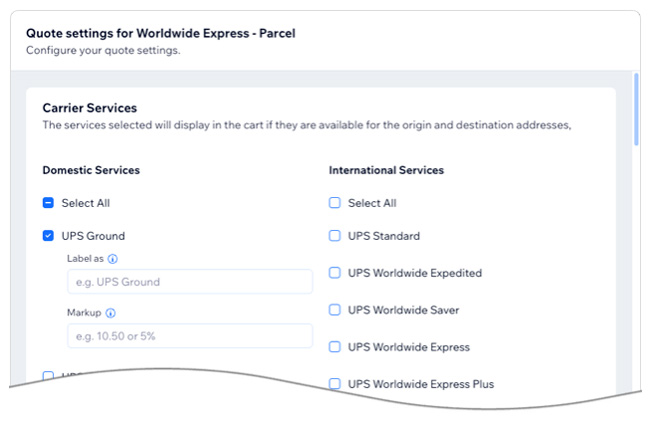 Real Time Shipping Quotes for Wix - Parcel Quote Settings for WWEX Group