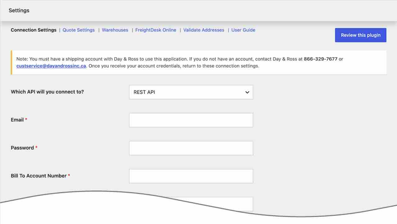 Day & Ross for WooCommerce Connection Settings - Eniture API Key