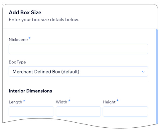 Real Time Shipping Quotes for WIX - Box Properties