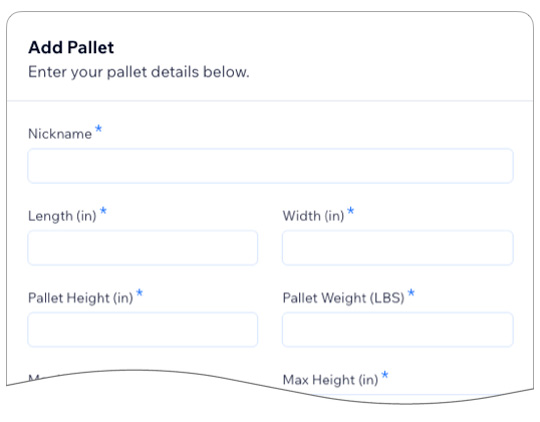 Real Time Shipping Quotes for WIX - Pallet Properties