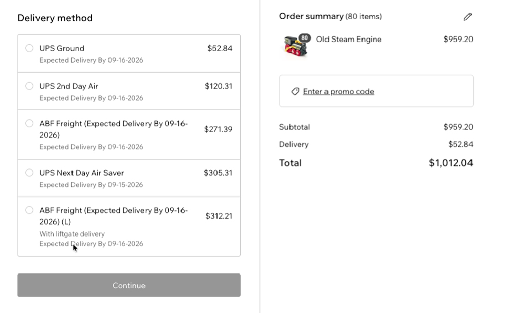 Real Time Shipping Quotes for WiX - Checkout Page Illustration