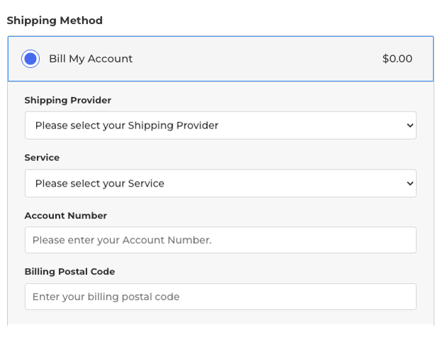 Real Time Shipping Quotes App for BigCommerce - Bill To Shipping Account Intake Form