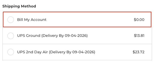 BigCommerce Shipping Methods Show Bill Shipping To My Account Option from Real Time Shipping Quotes App
