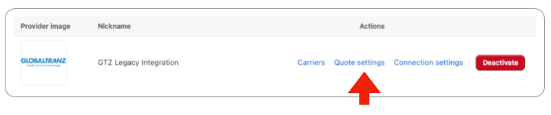 Real Time Shipping Quotes - GlobalTranz Legacy API Quote Settings Link