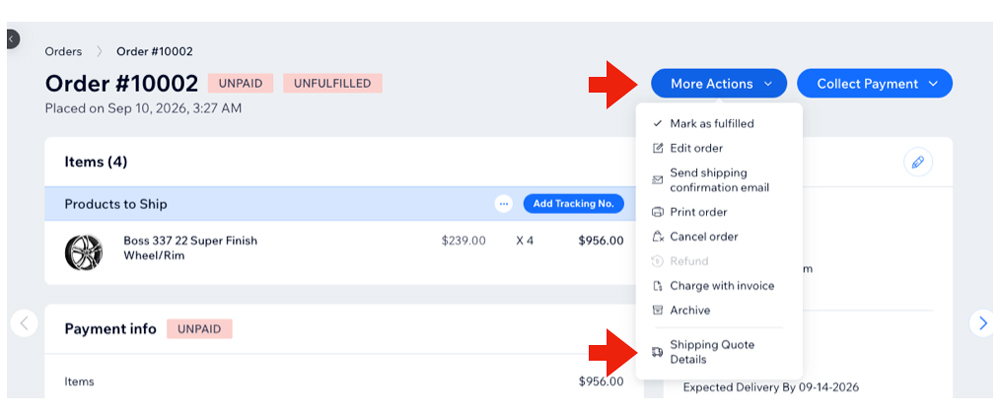 Real Time Shipping Quotes for WiX - Access the Shipping Quote Details page.