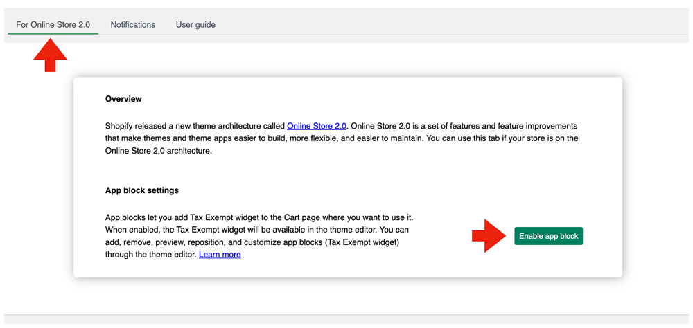 Tax Exempt Checkout for Shopify Enable App Block
