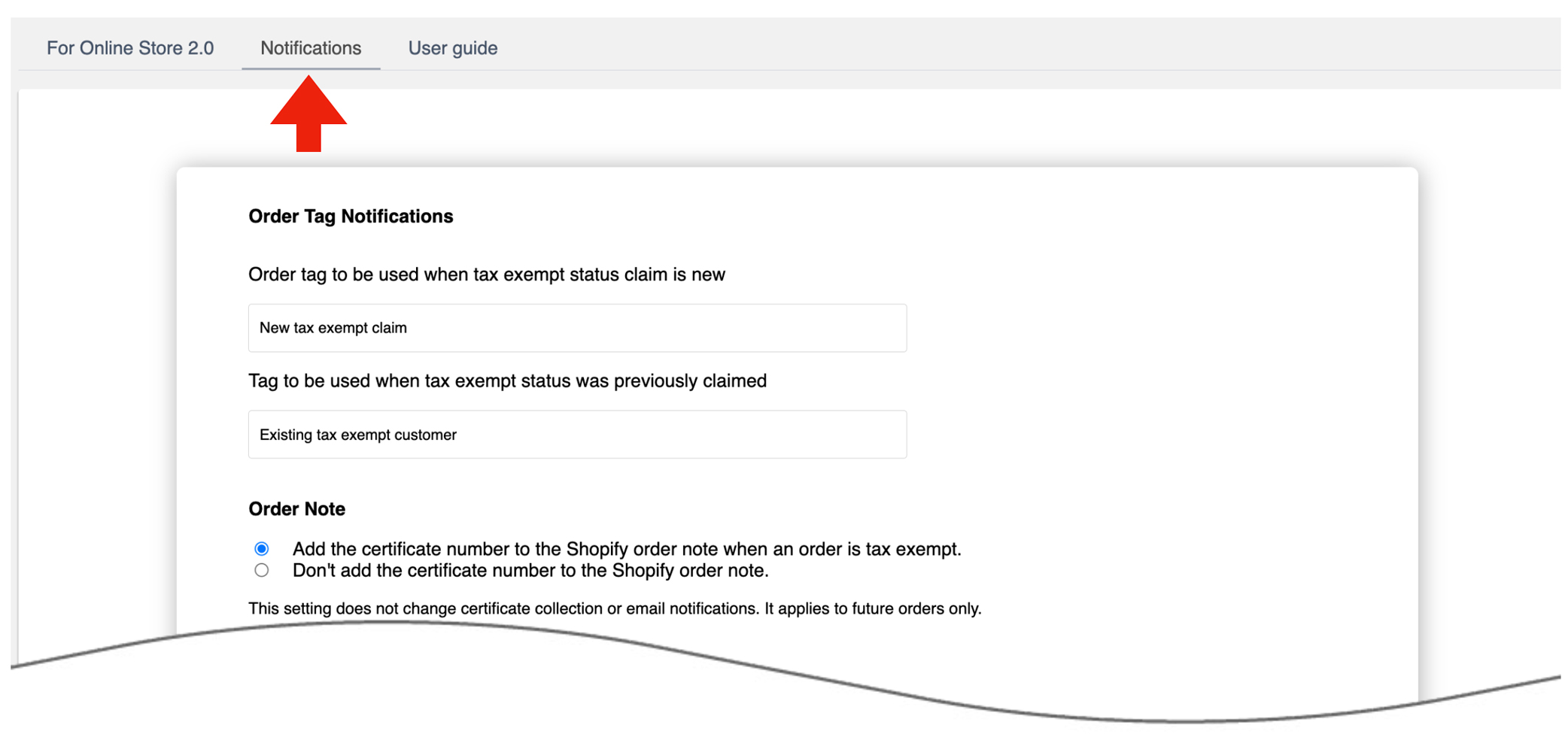 Tax Exempt Checkout for Shopify Notification Settings